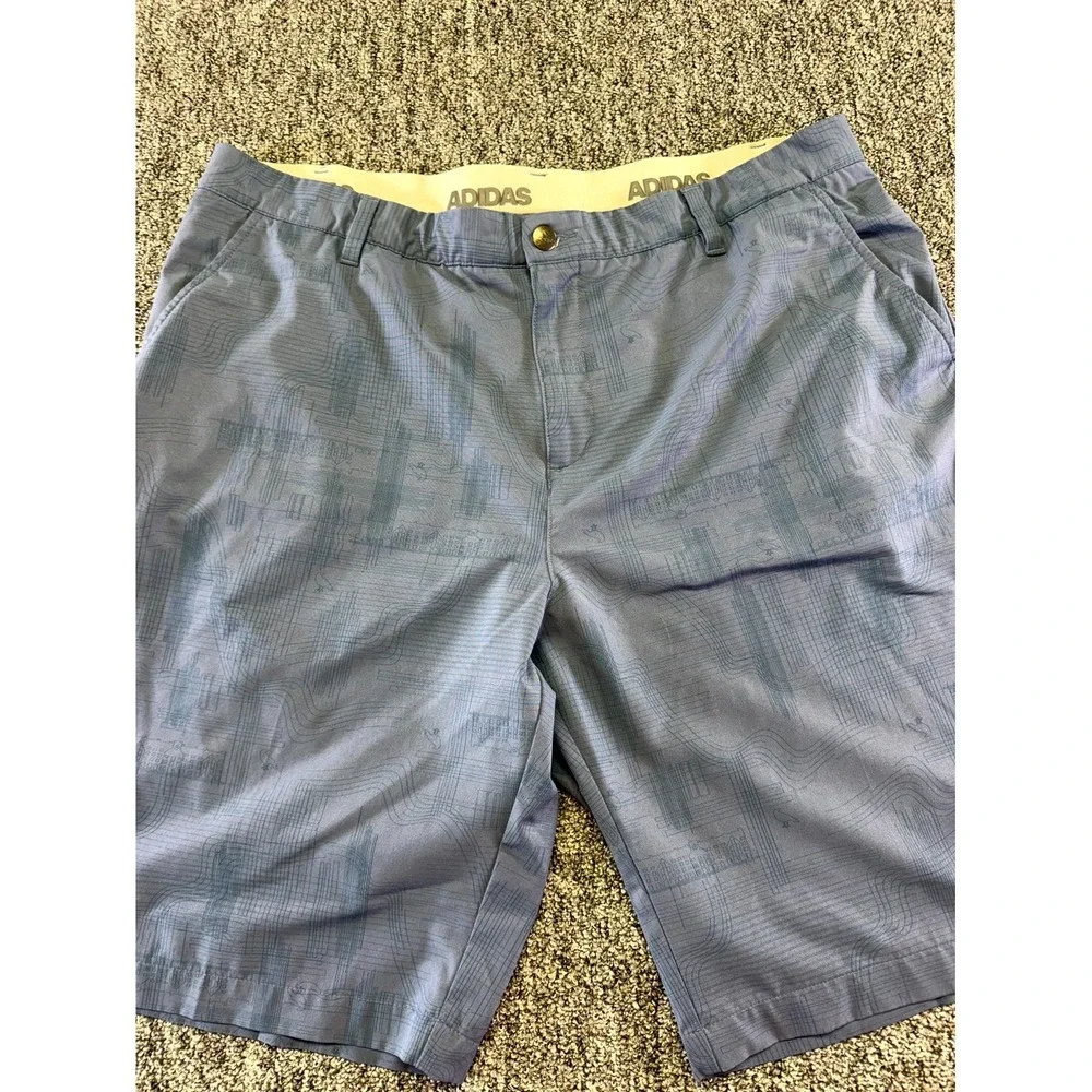 Adidas Chino Shorts Mens 38 Blue Geometric Polyester Performance Golf Pockets